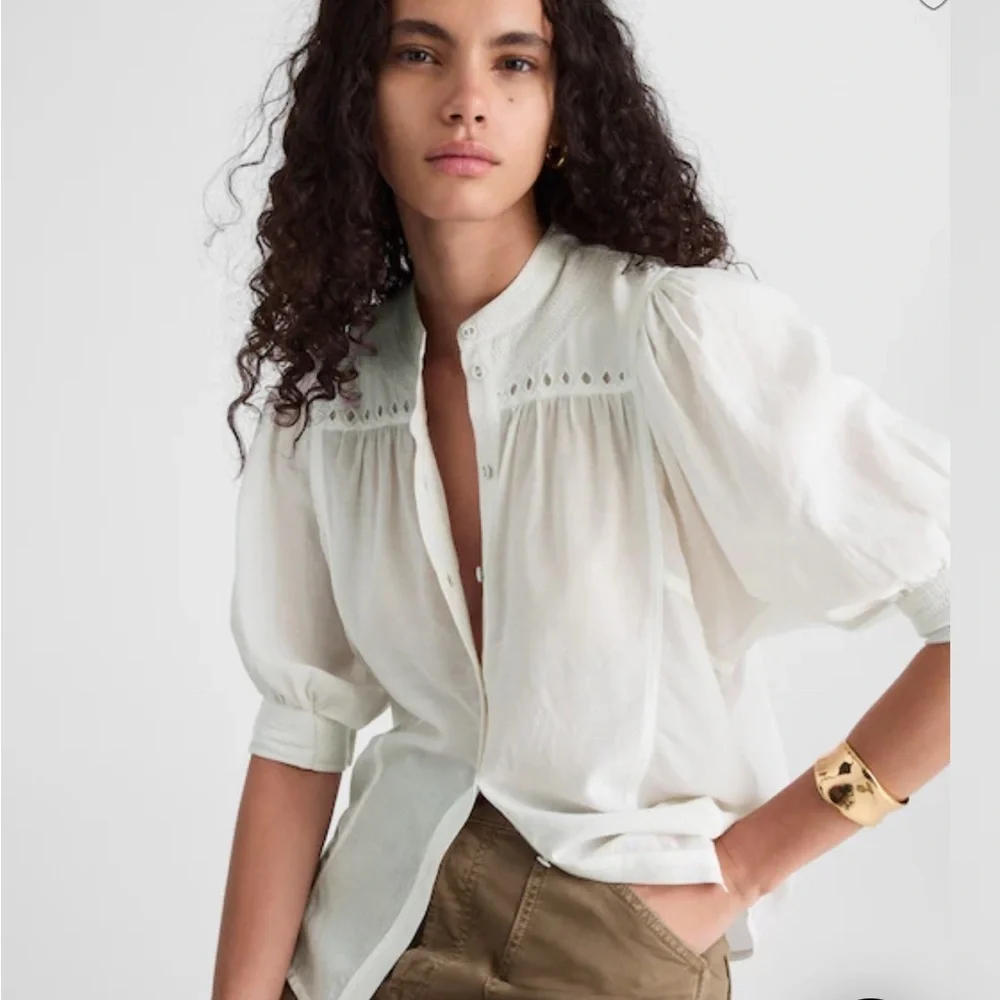 Madewell Puff-Sleeve Band-Collar Shirt